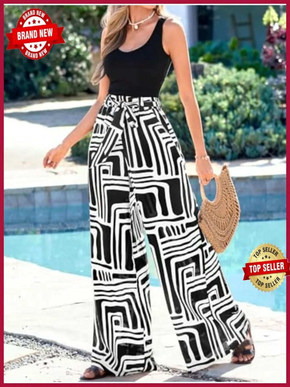 Women's Two Piece Outfit Sleeveless V Neck Tank Wide Leg Pants Set